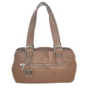Tignanello Purse Brown Pebble Leather Double Handle Satchel Shoulder Bag Buckles